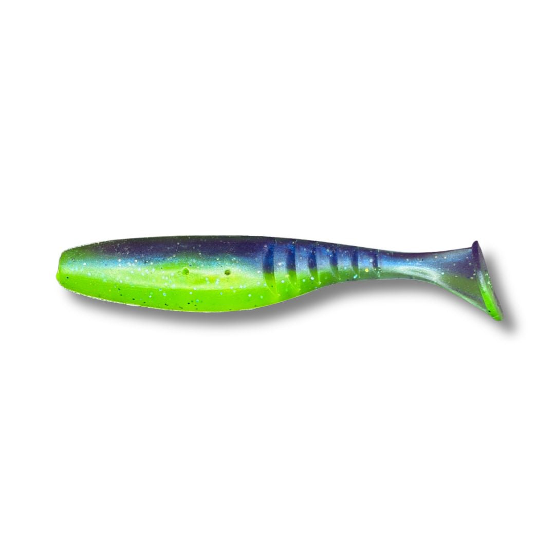 Fish Bum Raddletail 3.5 inch rattling paddle tail swimbait with built-in glass rattle.