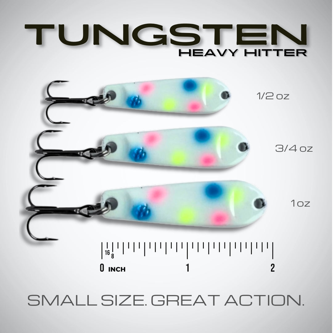 Fish Bum Tackle Tungsten Jigging Spoon in Glow Wonderbread.  Smaller Size. Better Action